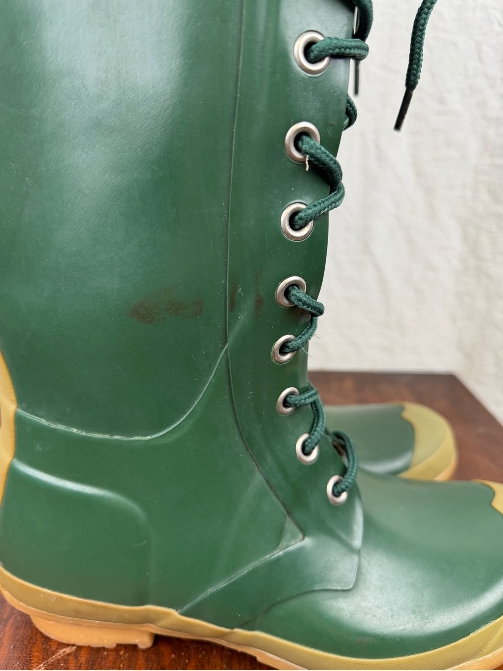 Hunter Women’s 7 Green Lace Up Tall Rubber Rain Boots Knee High circa 2010-2012 - Picture 8 of 16